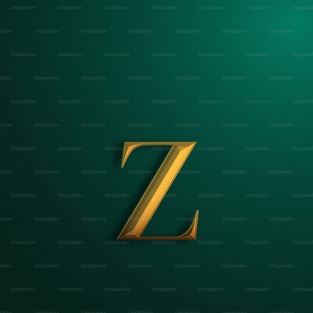 Une lettre dorée Z sur fond vert
