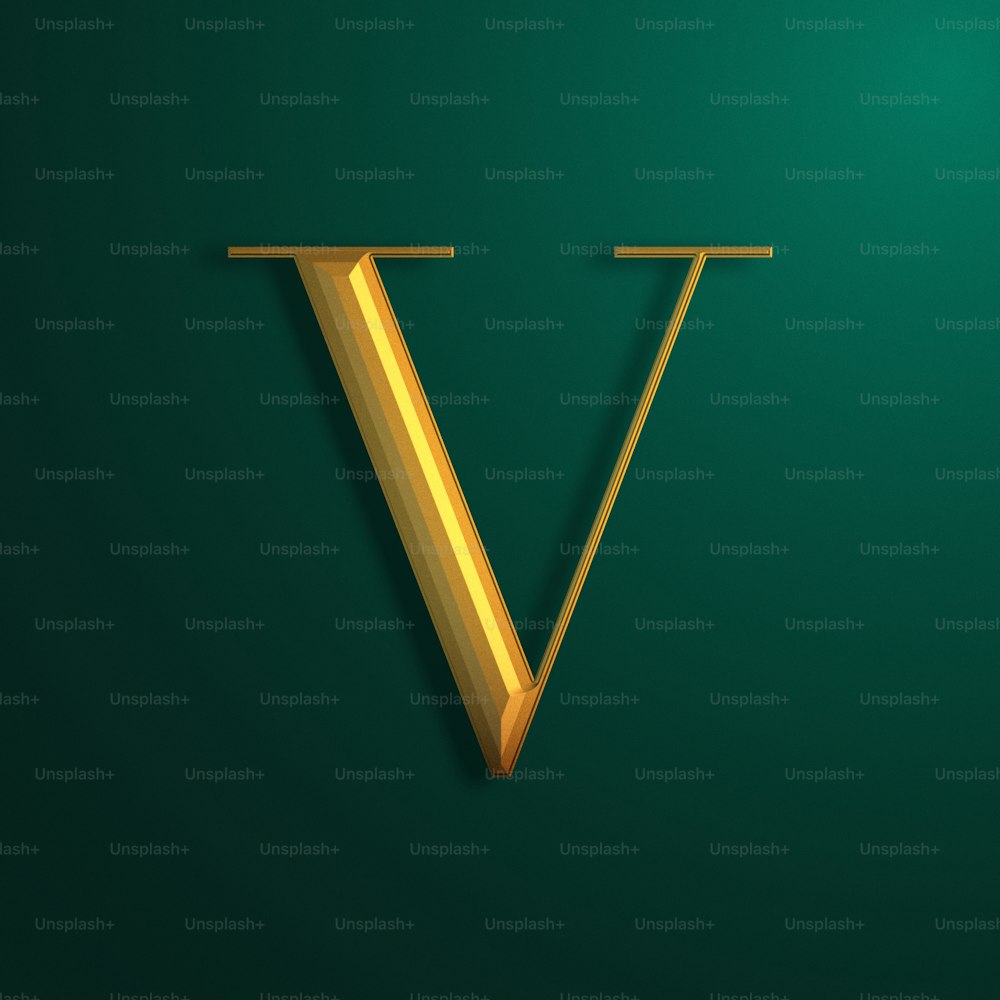 Uma letra V dourada em um fundo verde