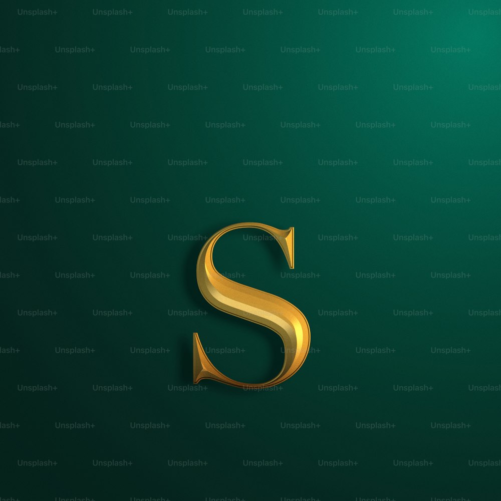 a gold letter s on a green background