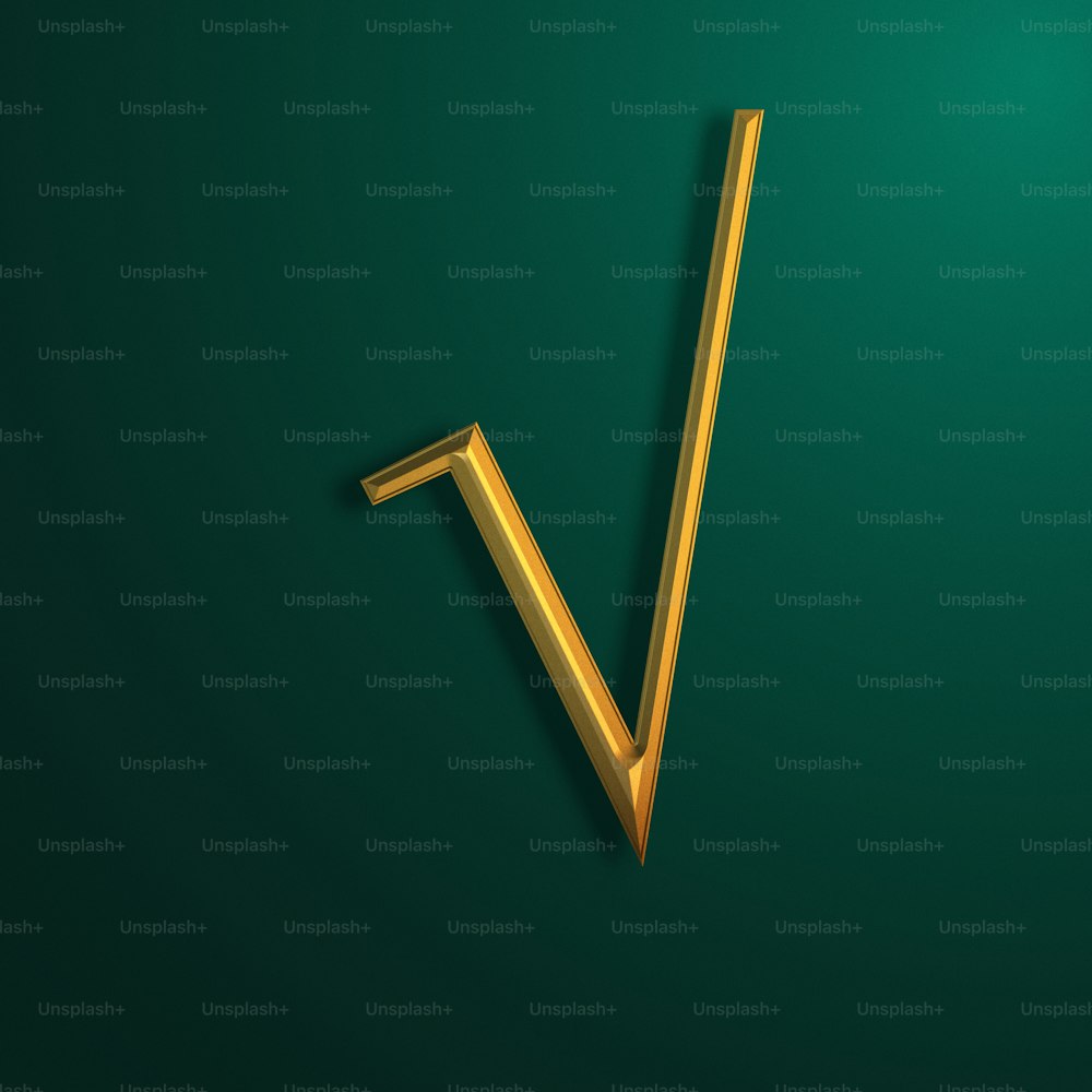 a golden v on a green background