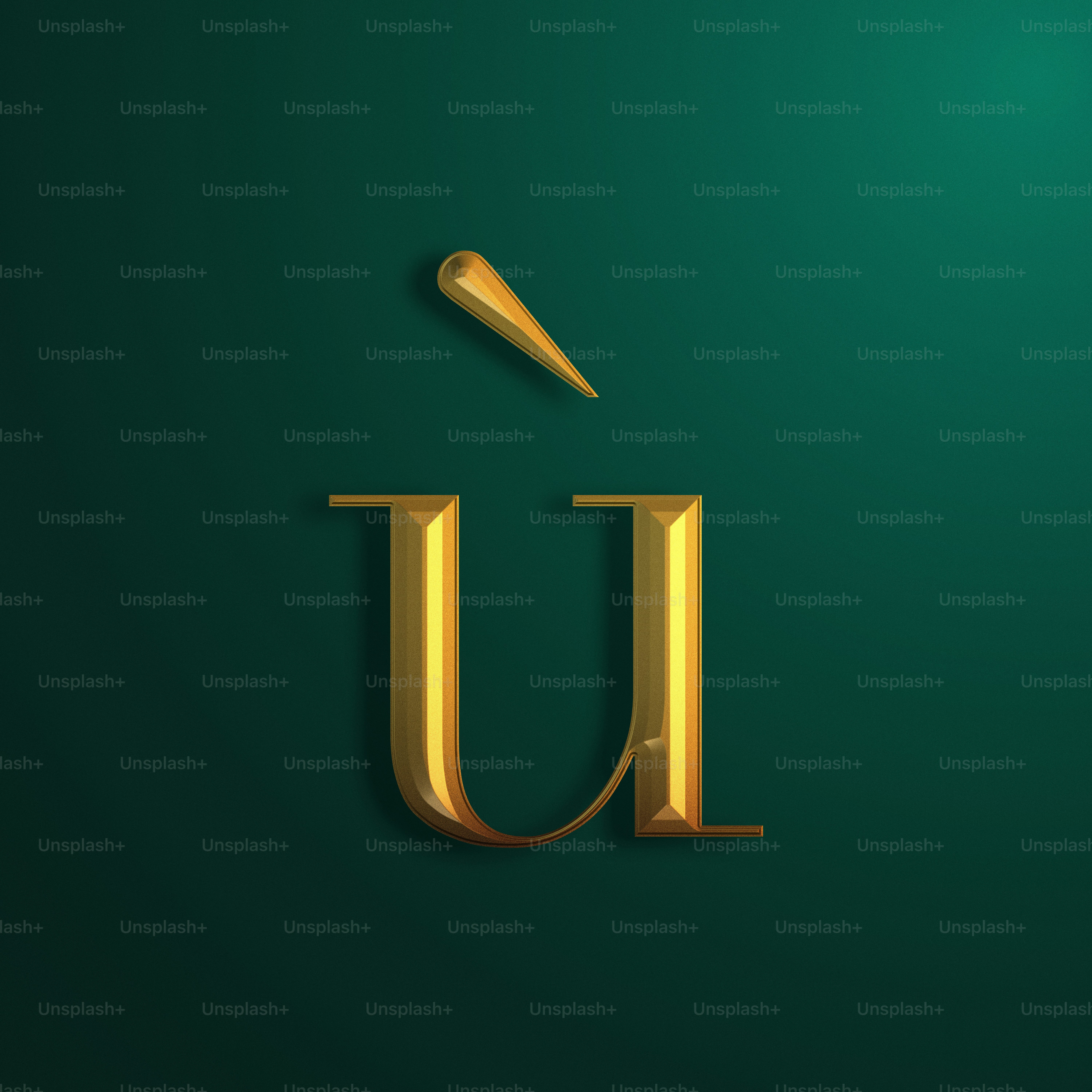 the letter u in gold on a green background