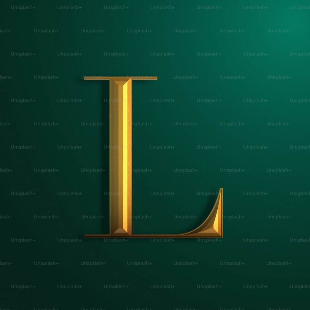 a gold letter on a green background