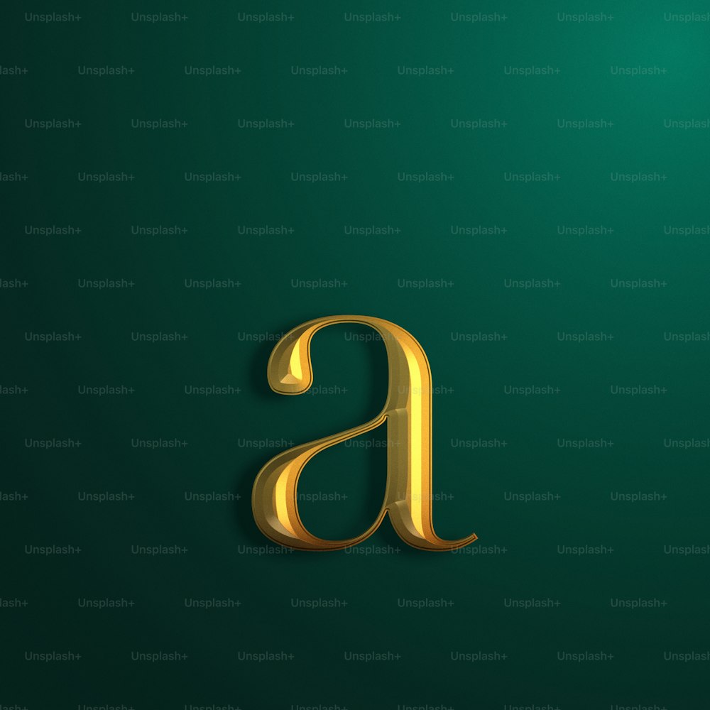 a gold letter on a green background