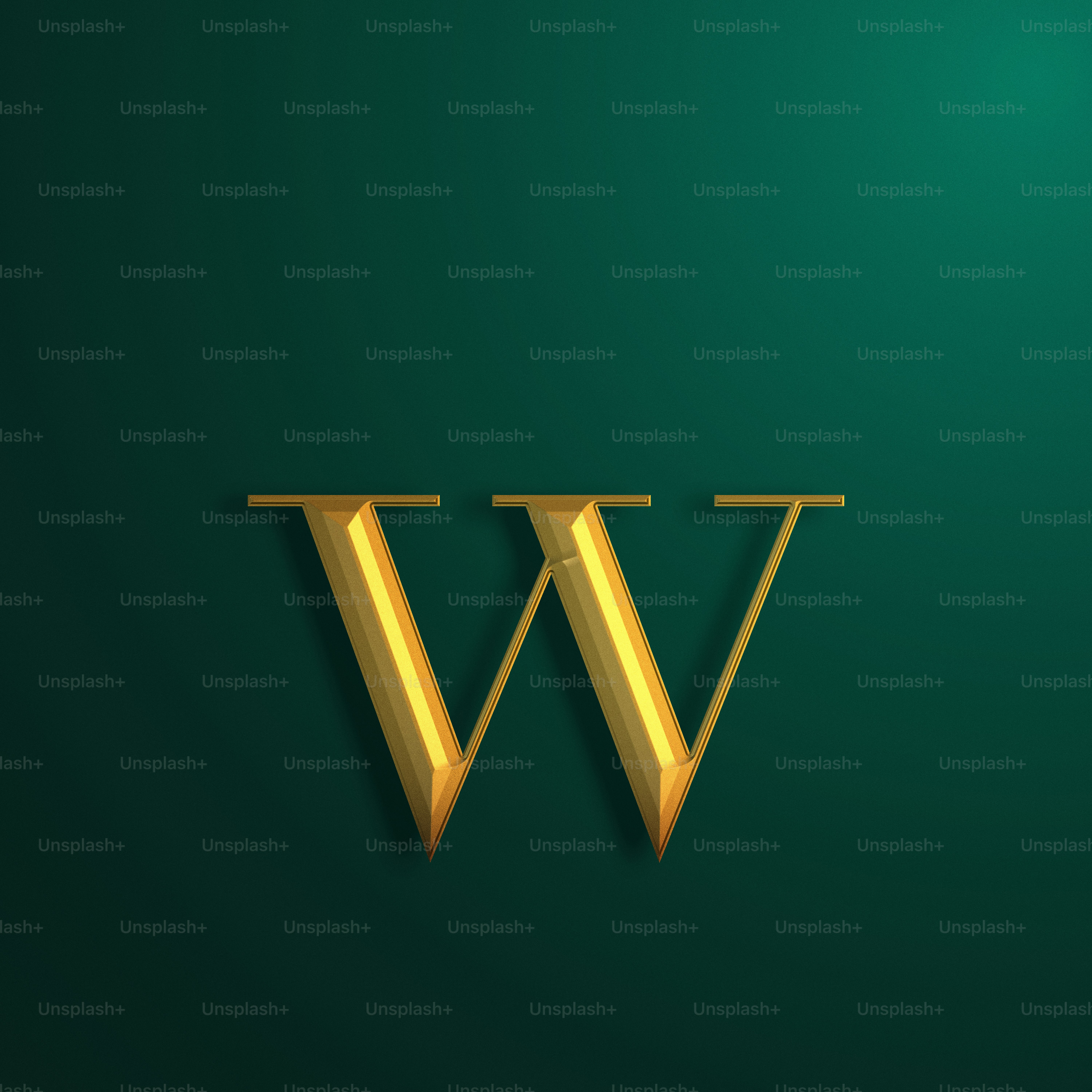 a gold letter w on a green background