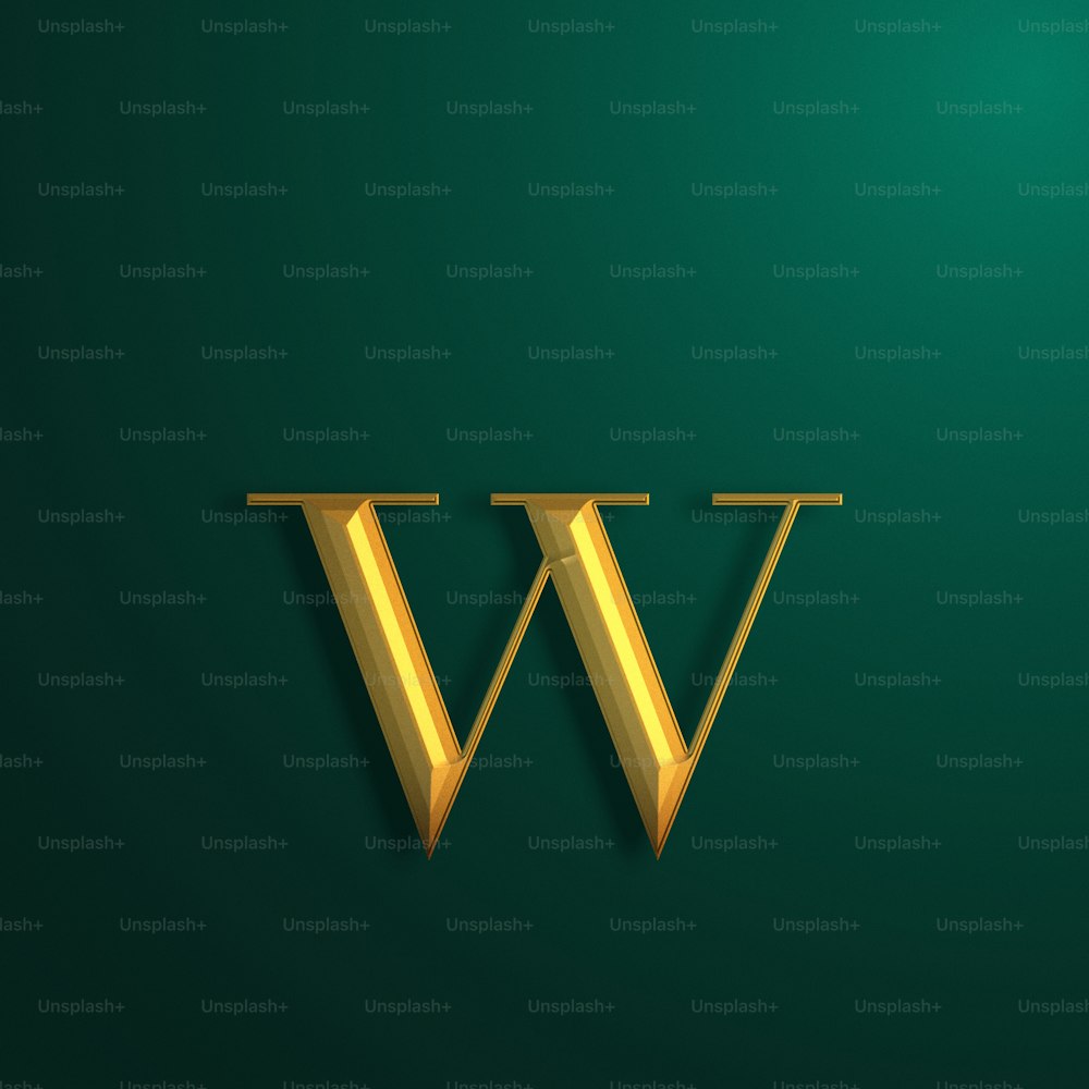 a gold letter w on a green background