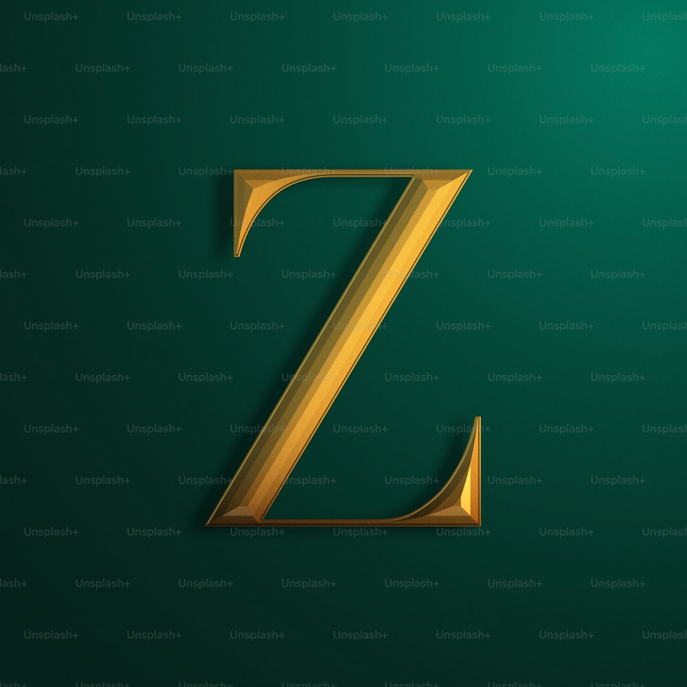 a golden letter z on a green background