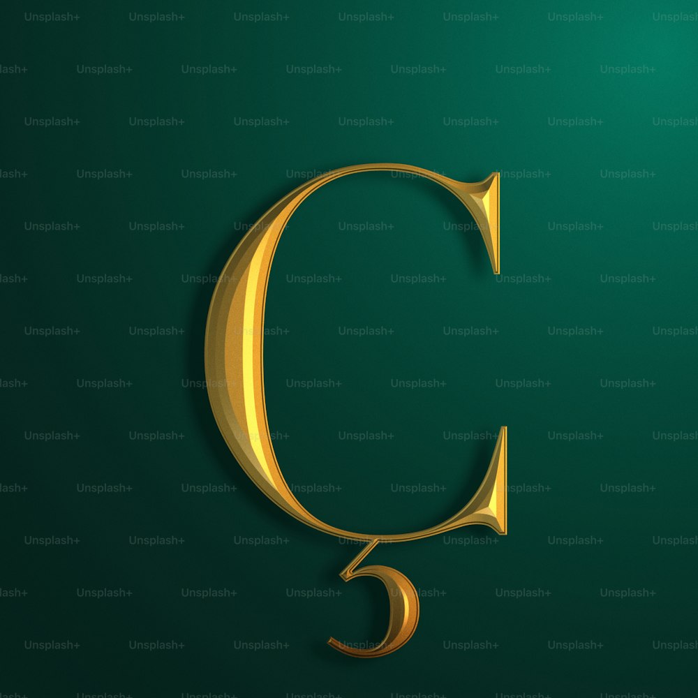 a golden letter c on a green background