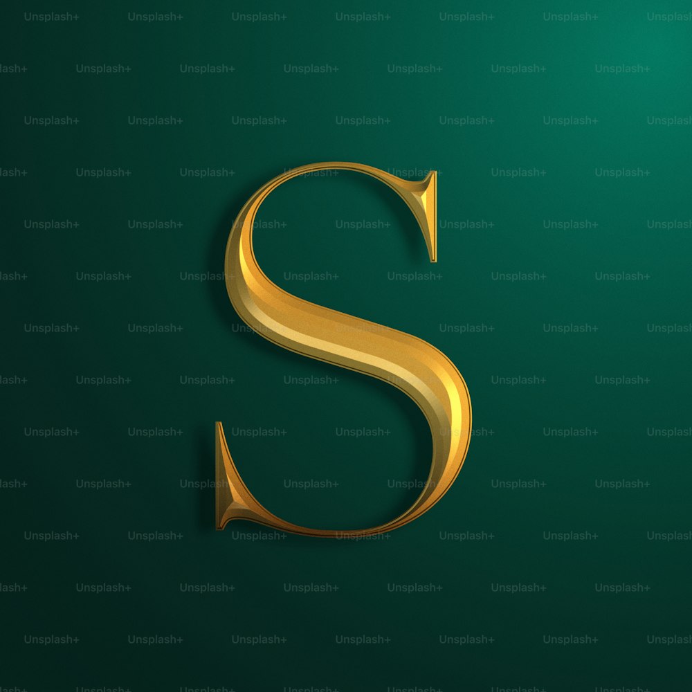 a gold letter s on a green background