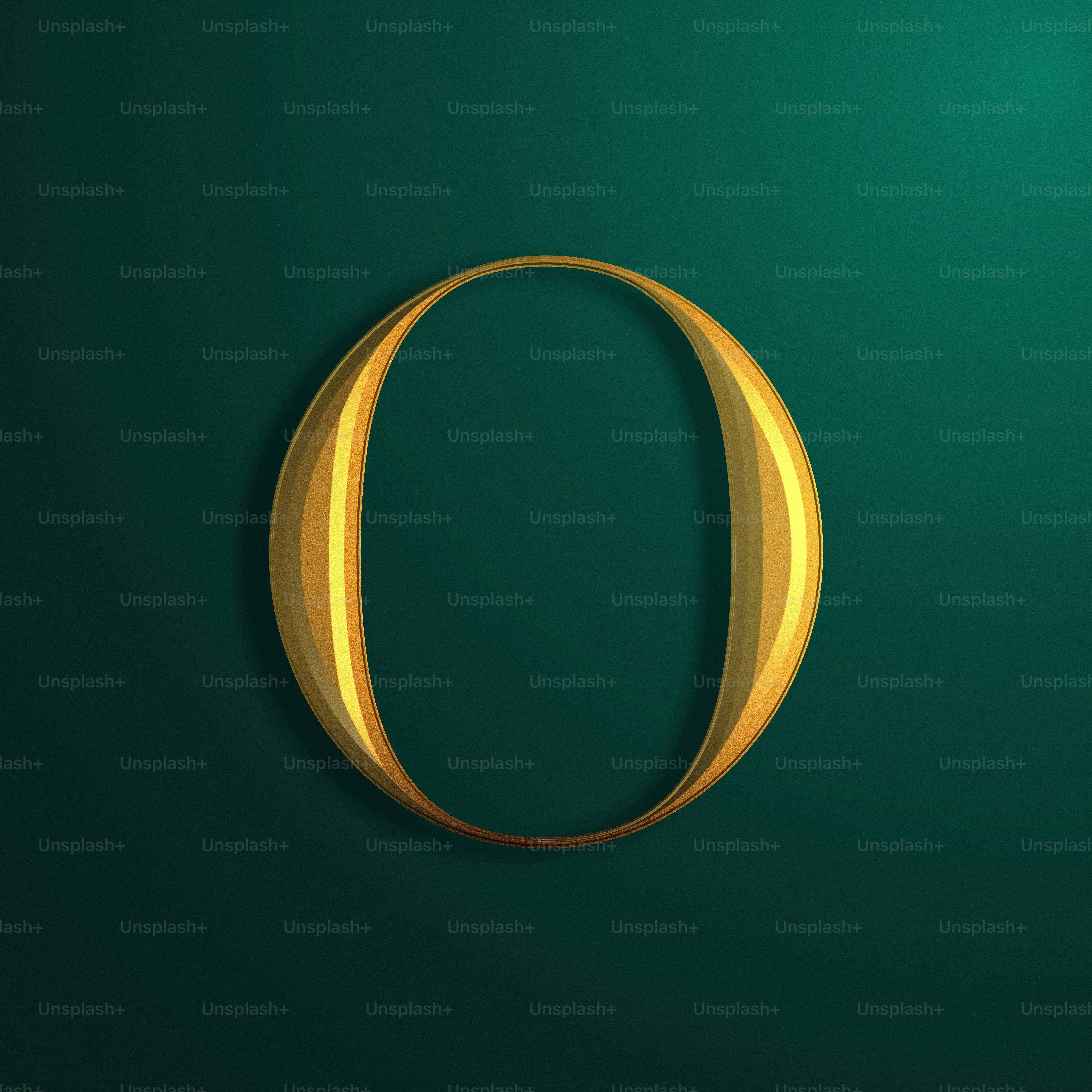 a gold letter o on a green background