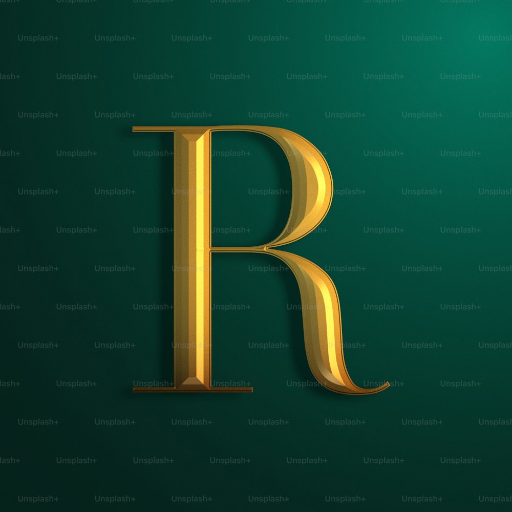 Der Buchstabe R in Gold auf grünem Grund