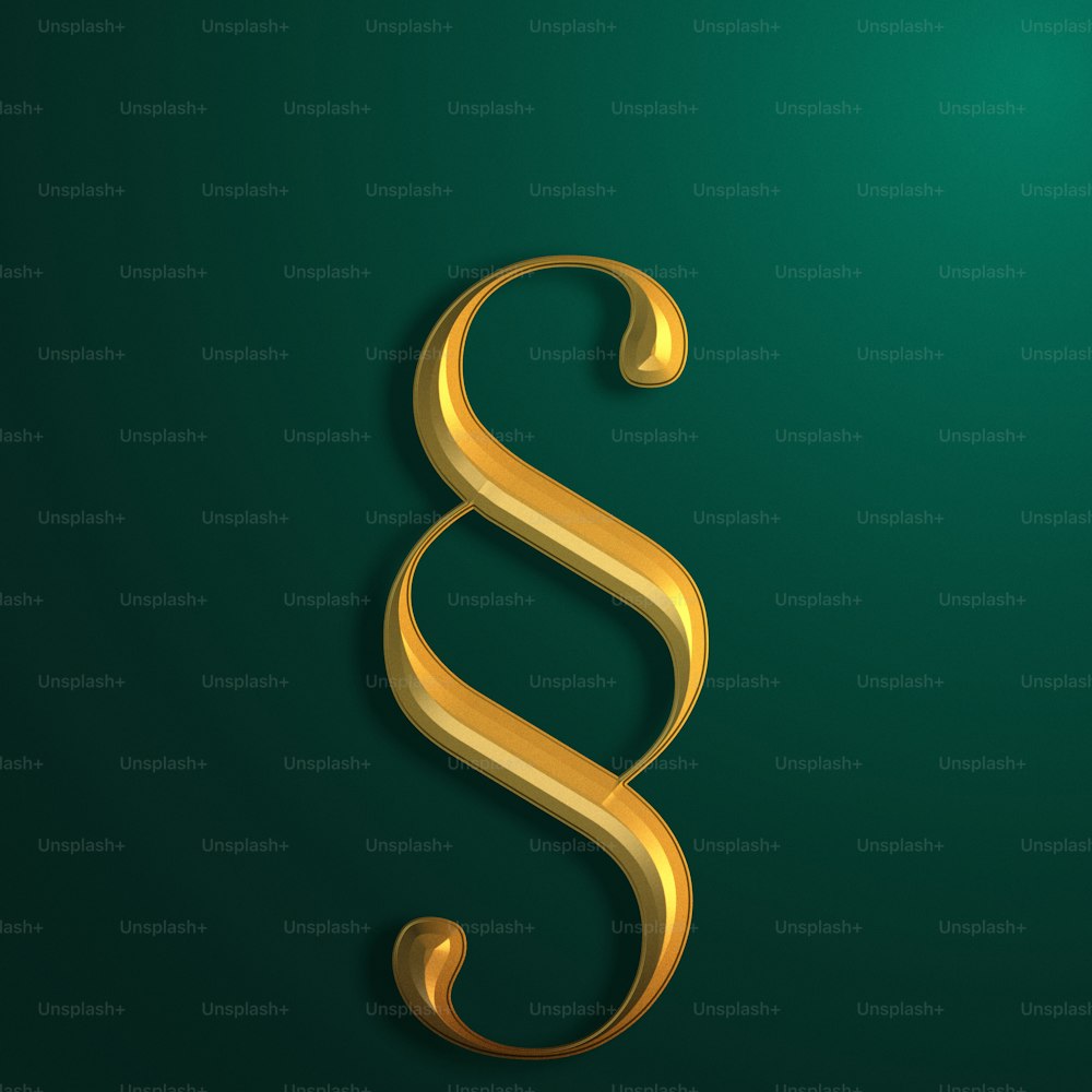 a gold letter s on a green background