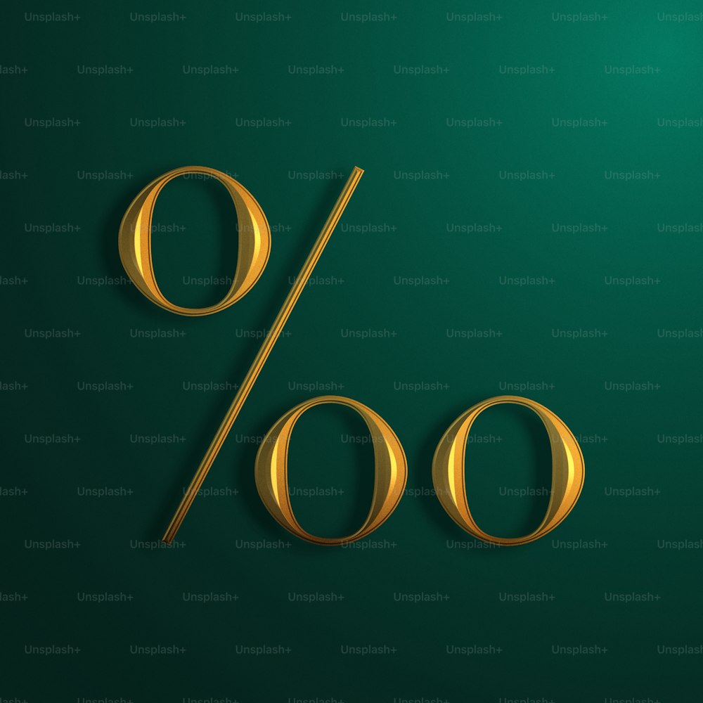 a green background with a gold percentage sign