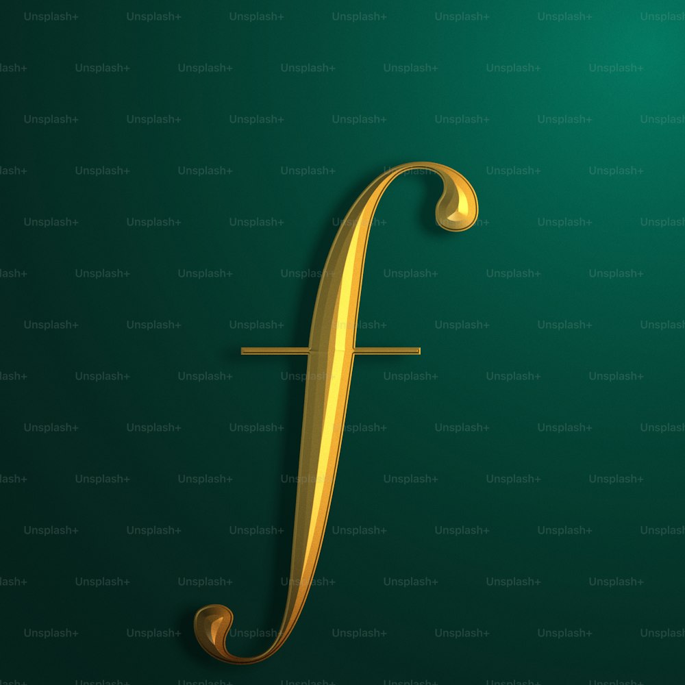 a gold letter f on a green background