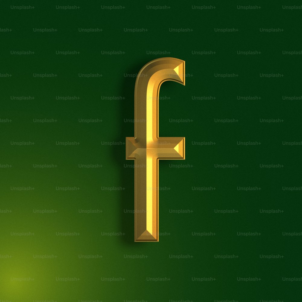 a golden letter f on a green background