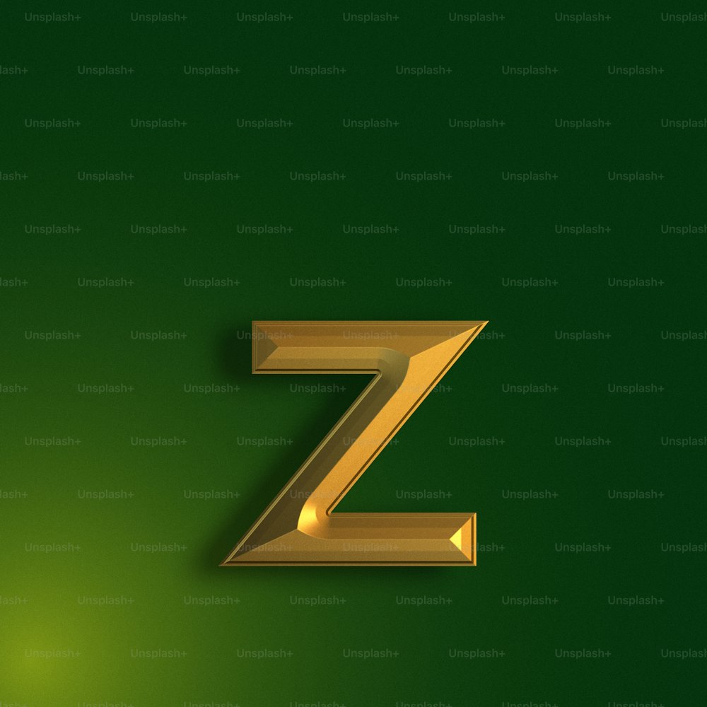 a gold letter z on a green background