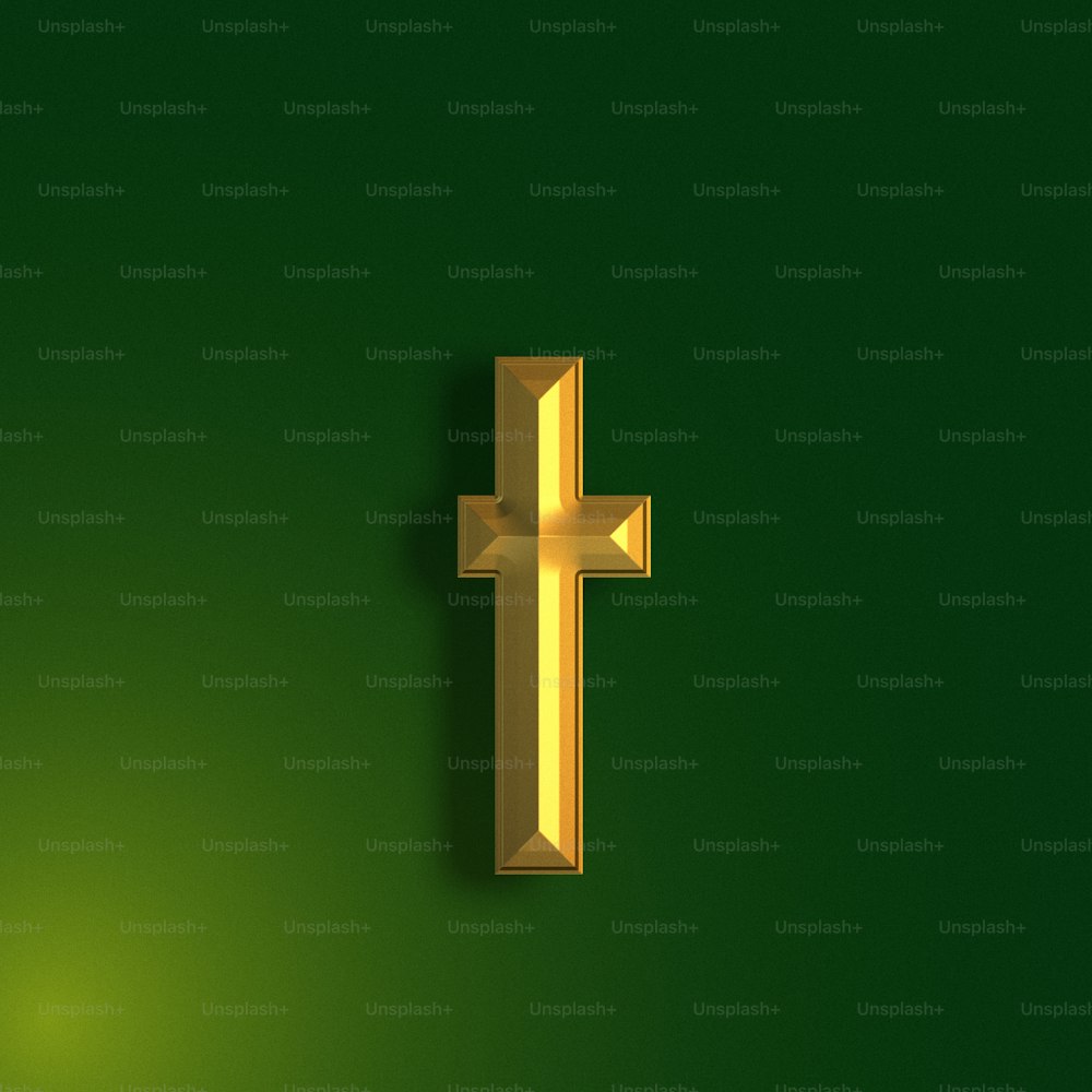 uma cruz dourada em um fundo verde
