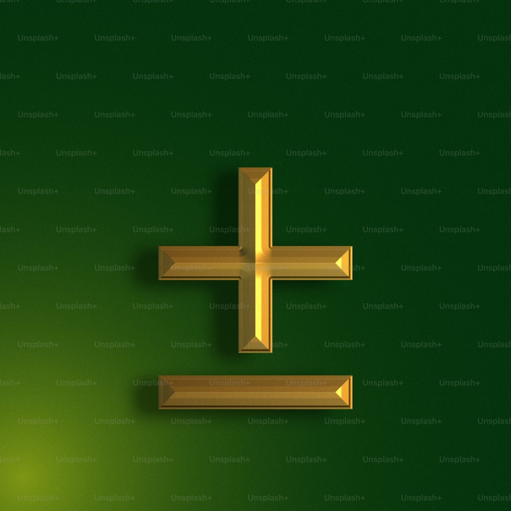 a green wall with a gold cross on it