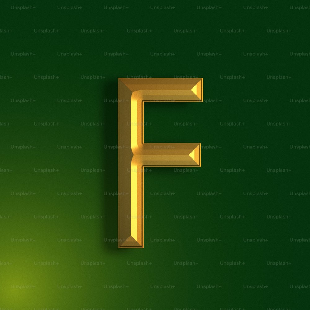 a golden letter f on a green background