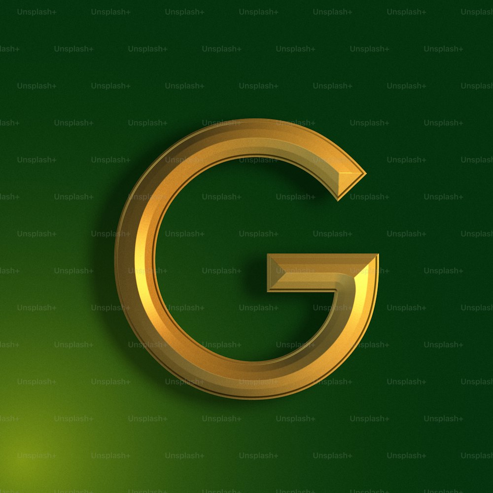a gold letter g on a green background