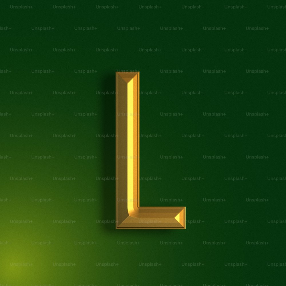 a gold letter l on a green background