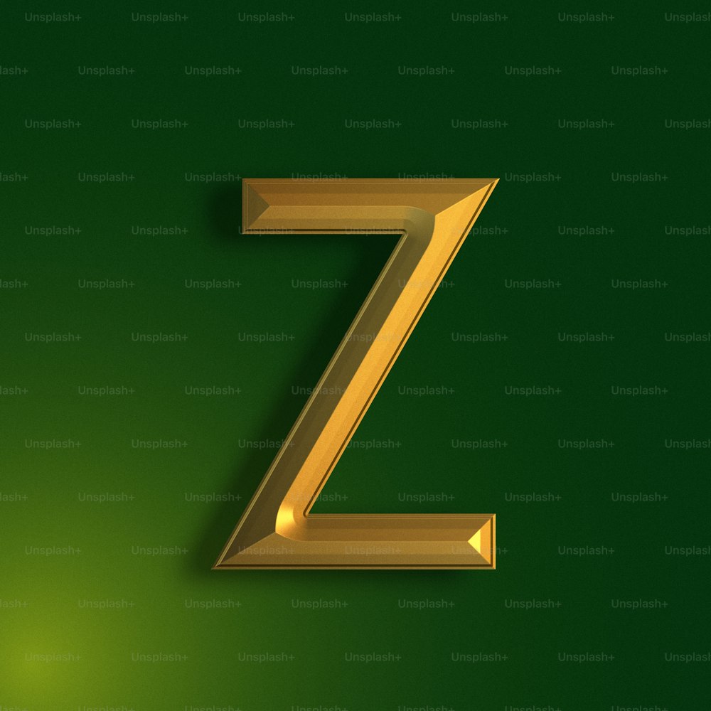 a golden letter z on a green background