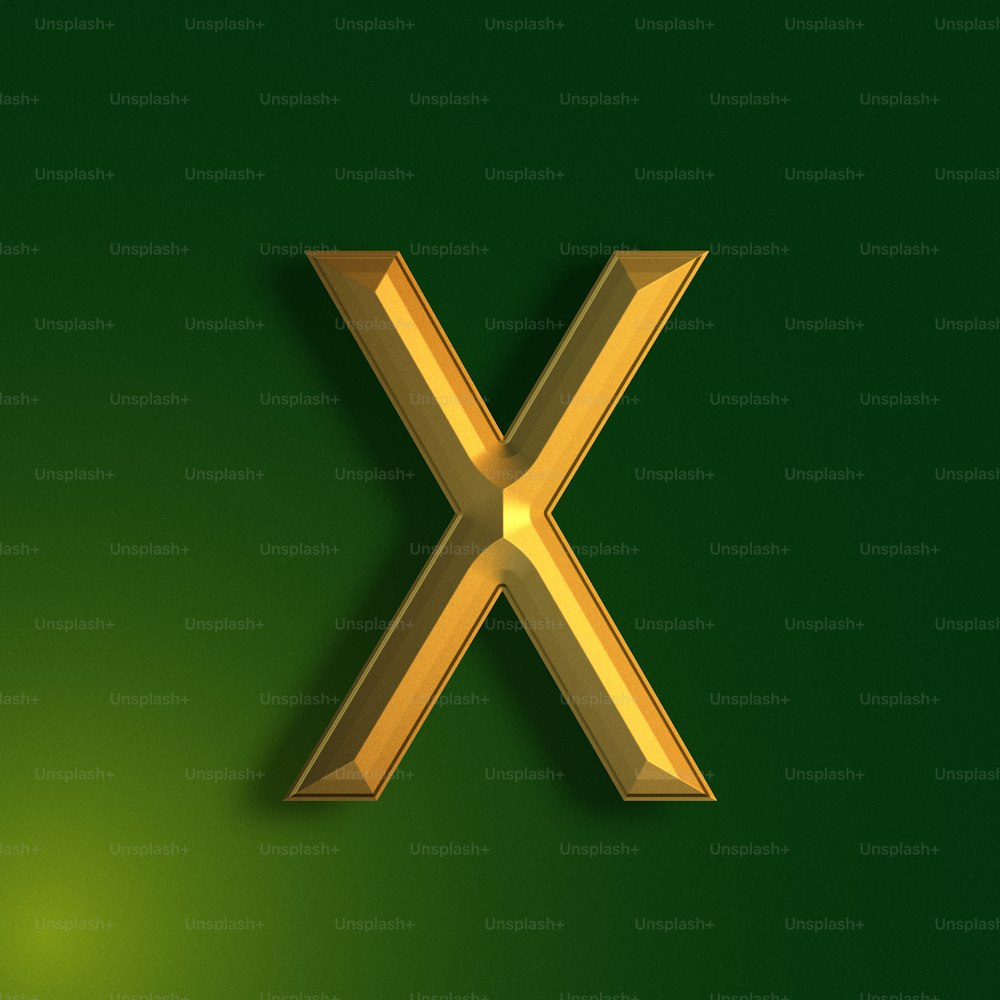 une lettre X dorée sur fond vert