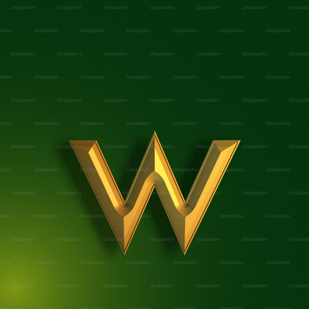 a gold letter w on a green background