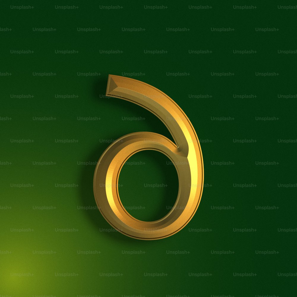 a gold number six on a green background