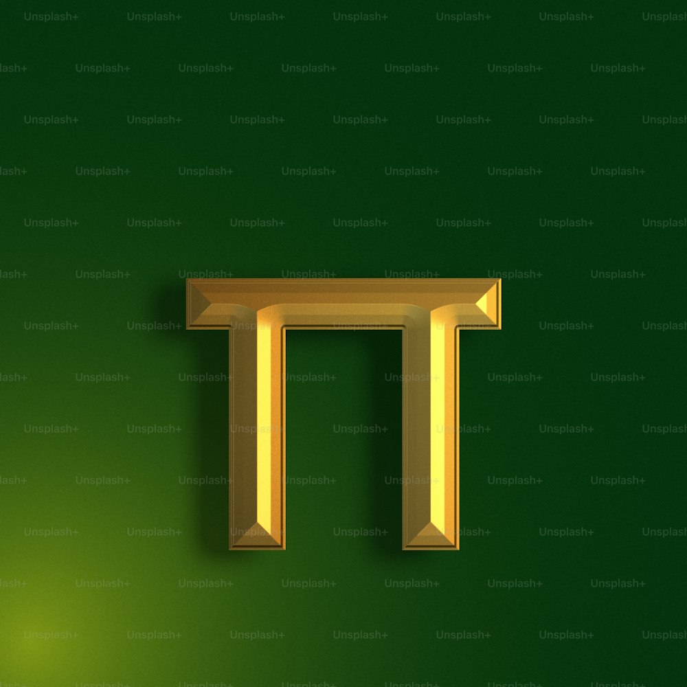 a gold letter t on a green background