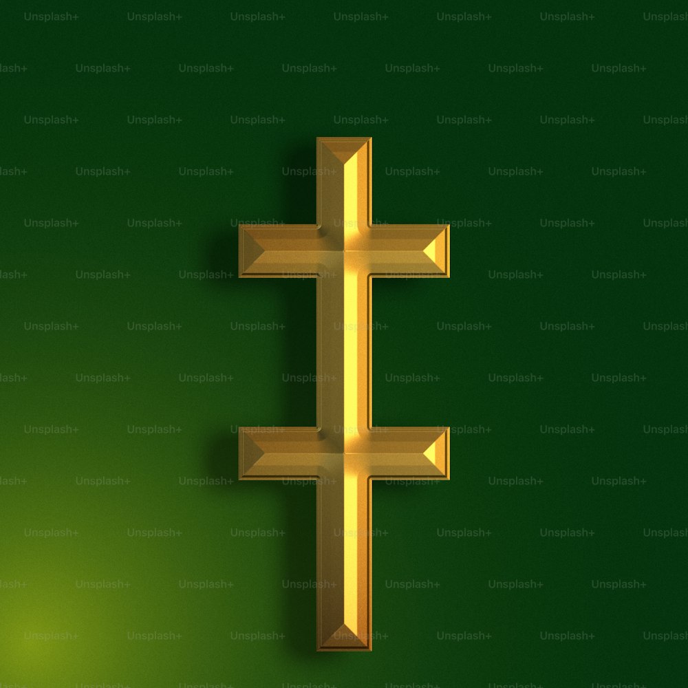 uma cruz dourada em um fundo verde