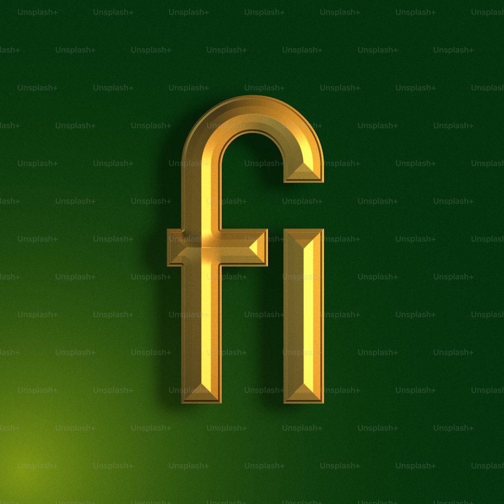 a gold letter f on a green background