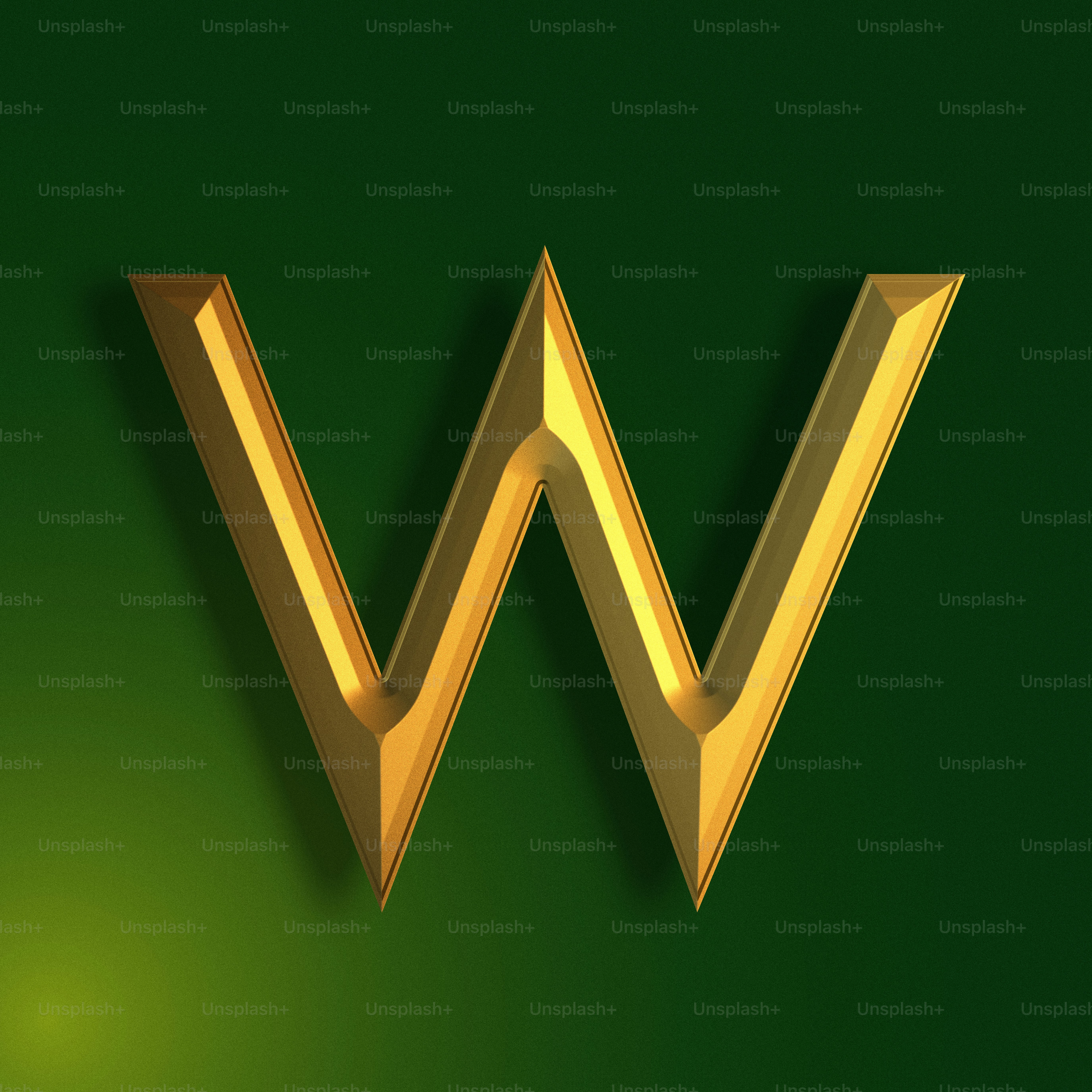 a gold letter w on a green background