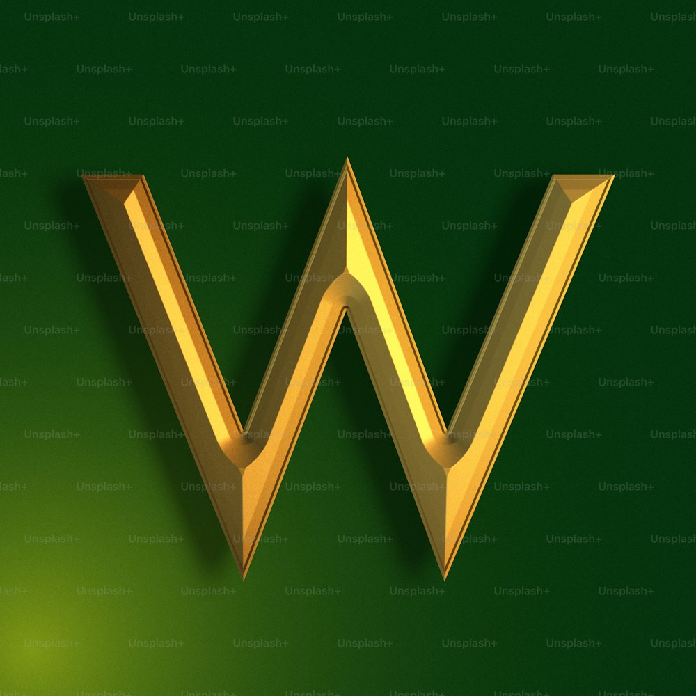 a gold letter w on a green background