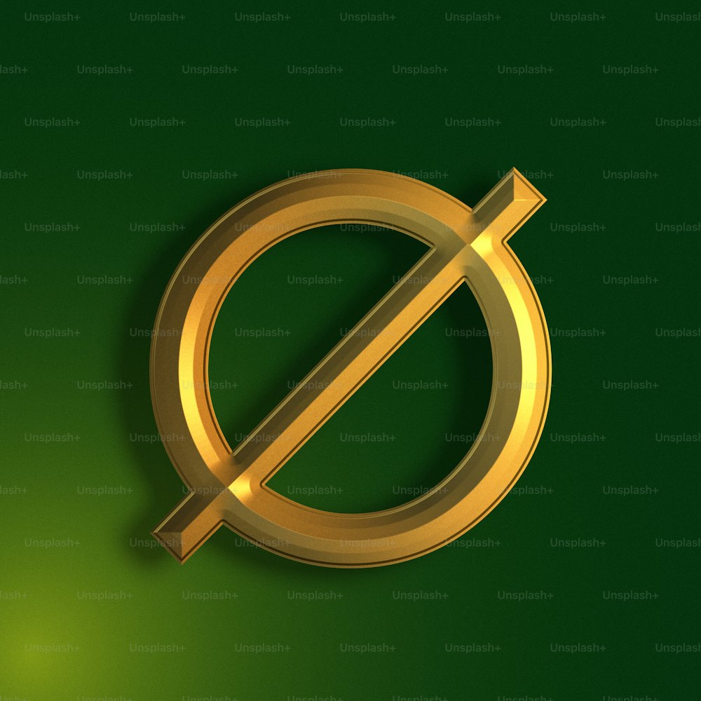 a gold symbol on a green background