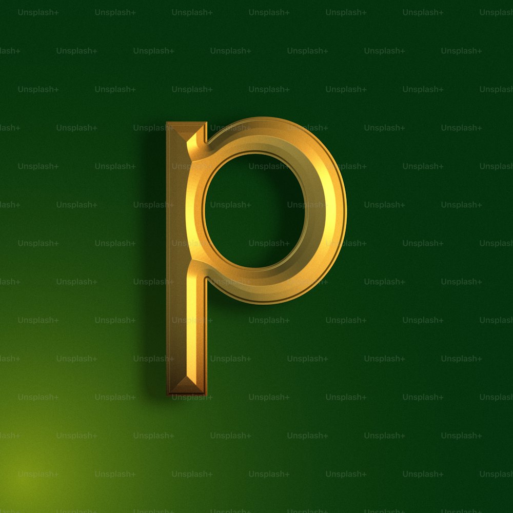 a golden letter p on a green background