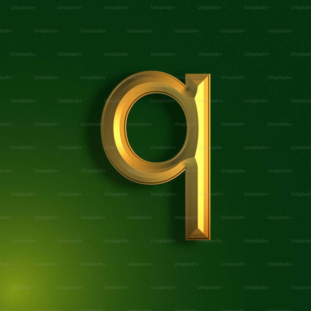 a golden letter p on a green background