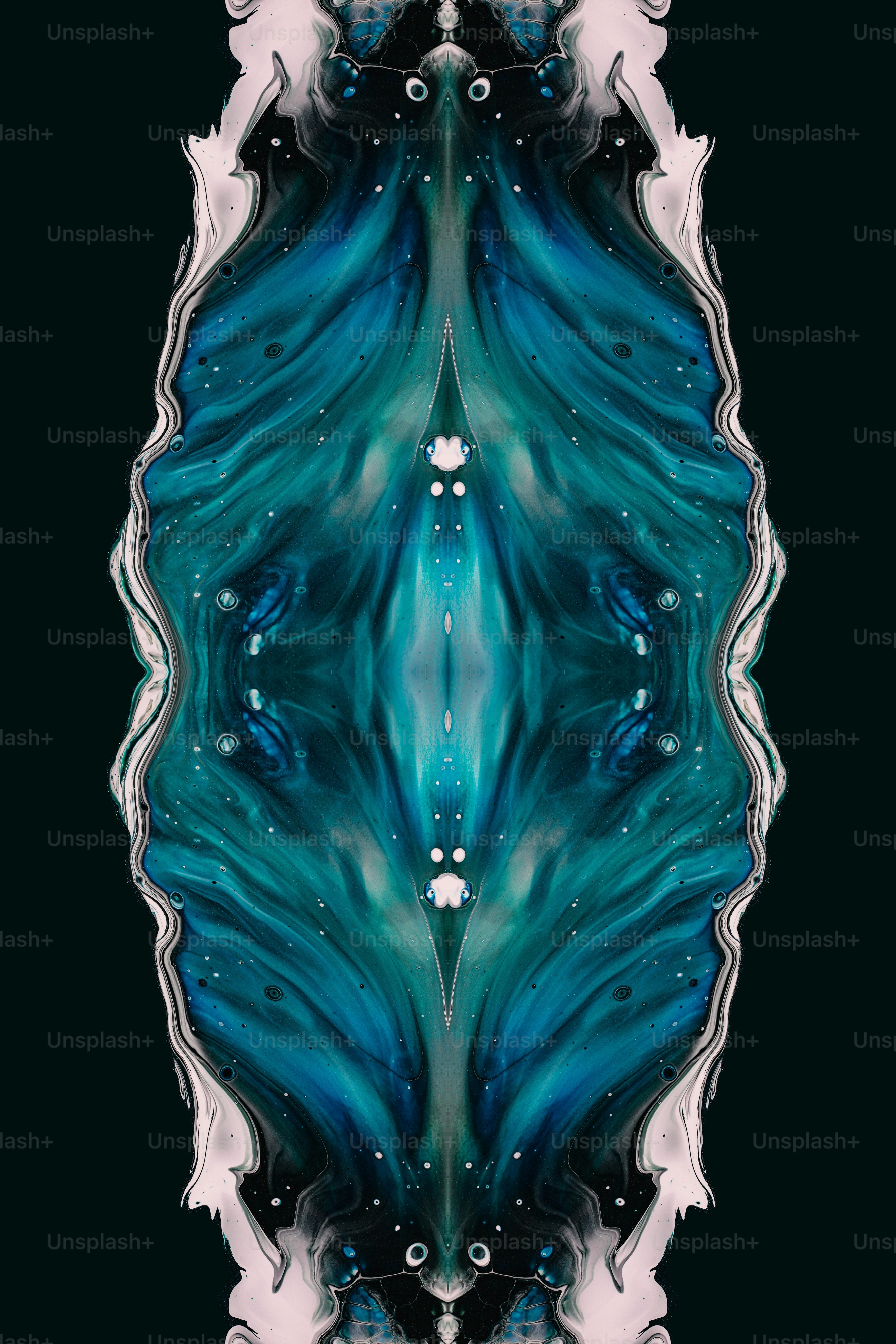 a painting of a blue and white design