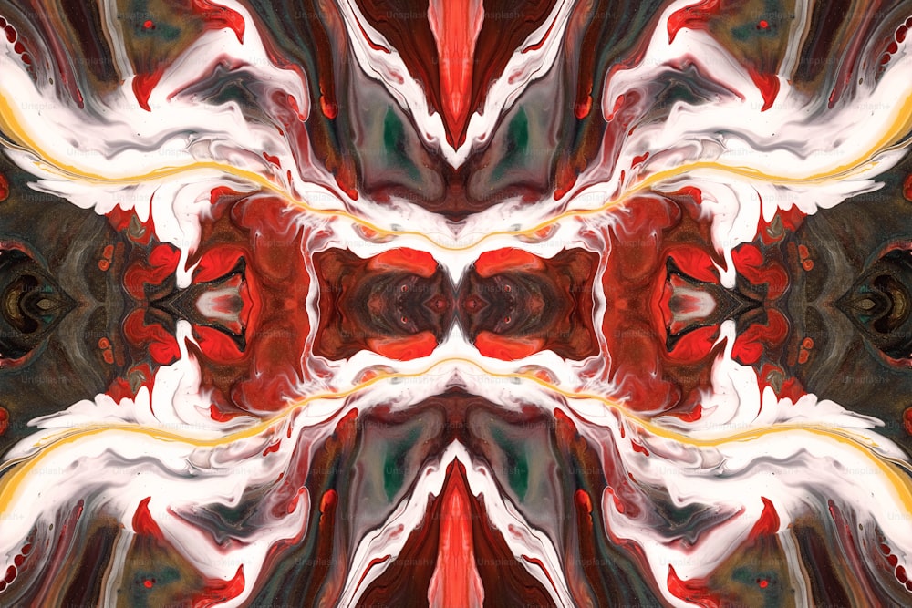 an abstract image of a red, white and black flower