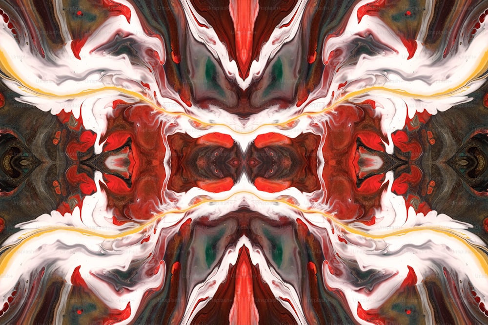 an abstract image of a red, white and black flower
