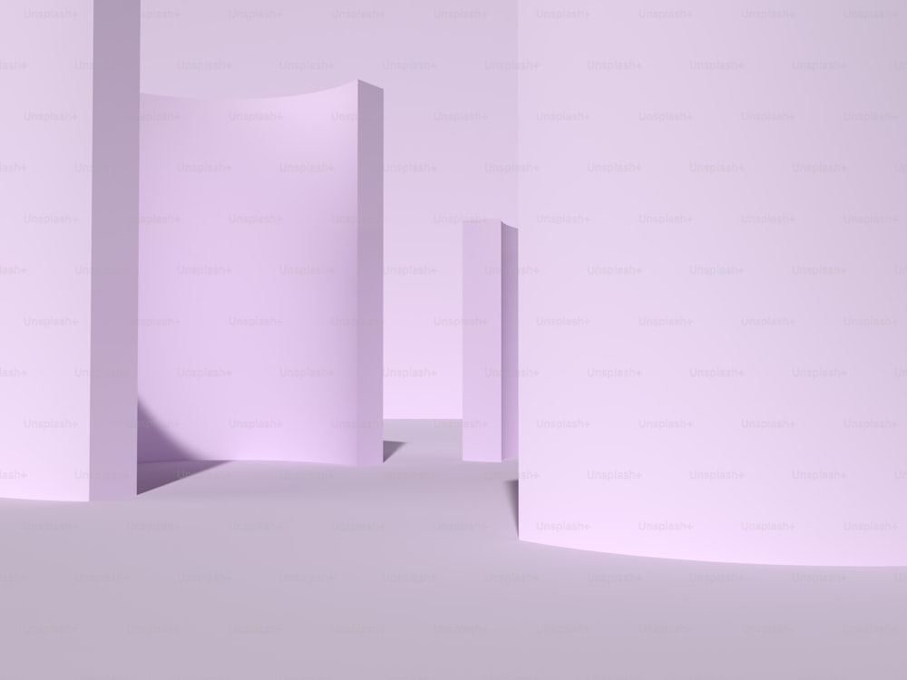 a white room with a pink wall and a white floor