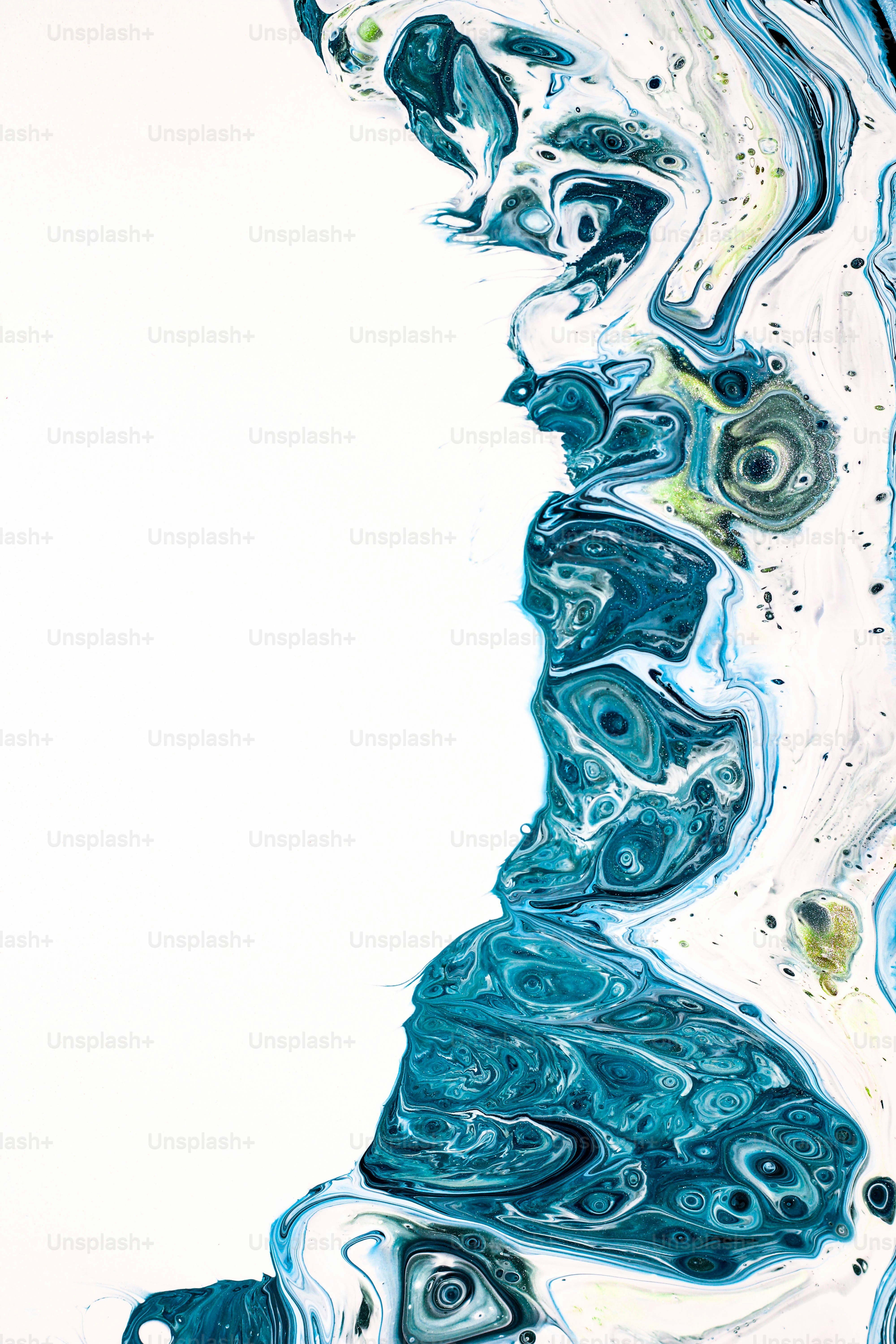 an abstract painting of blue and white colors