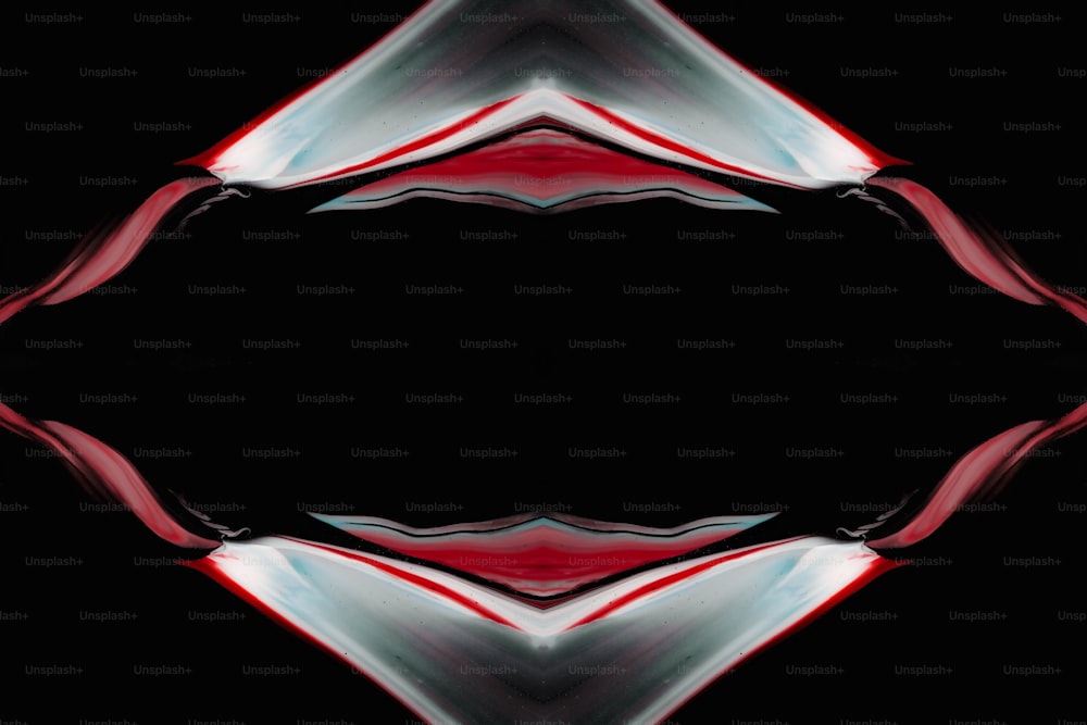 a black background with red and white shapes