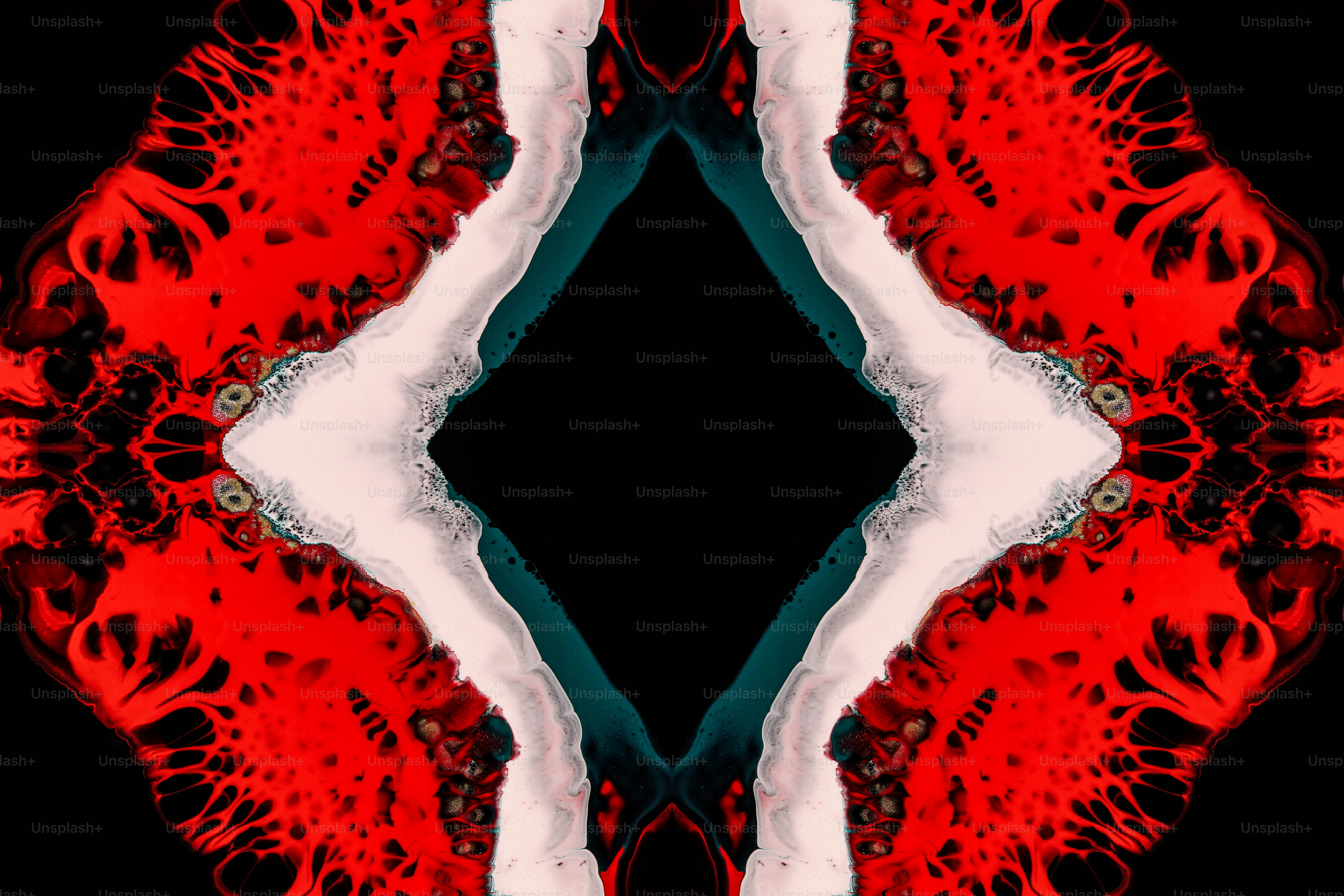 um design circular vermelho e branco com um fundo preto