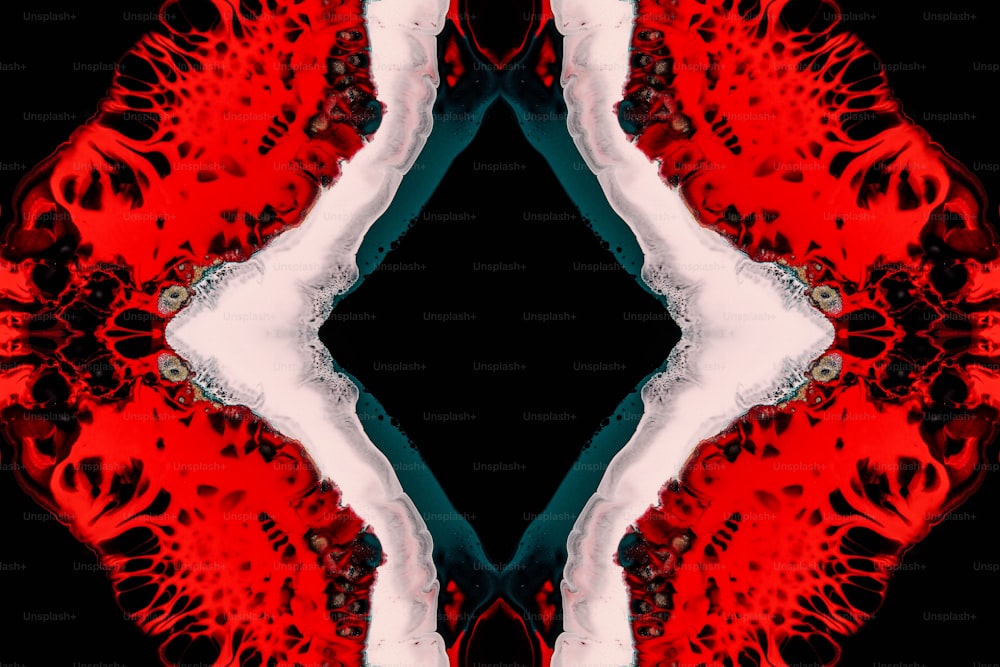 ein rot-weißes kreisförmiges Design mit schwarzem Hintergrund