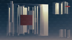 a 3d image of a metal structure with a red square in the middle