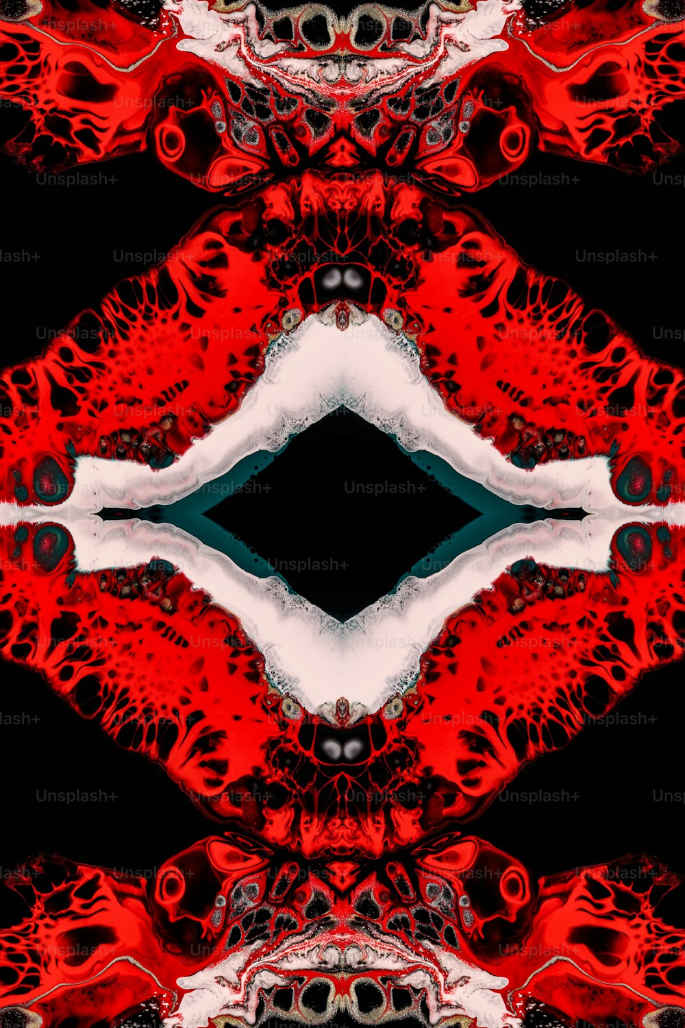 um design abstrato vermelho e branco com um fundo preto