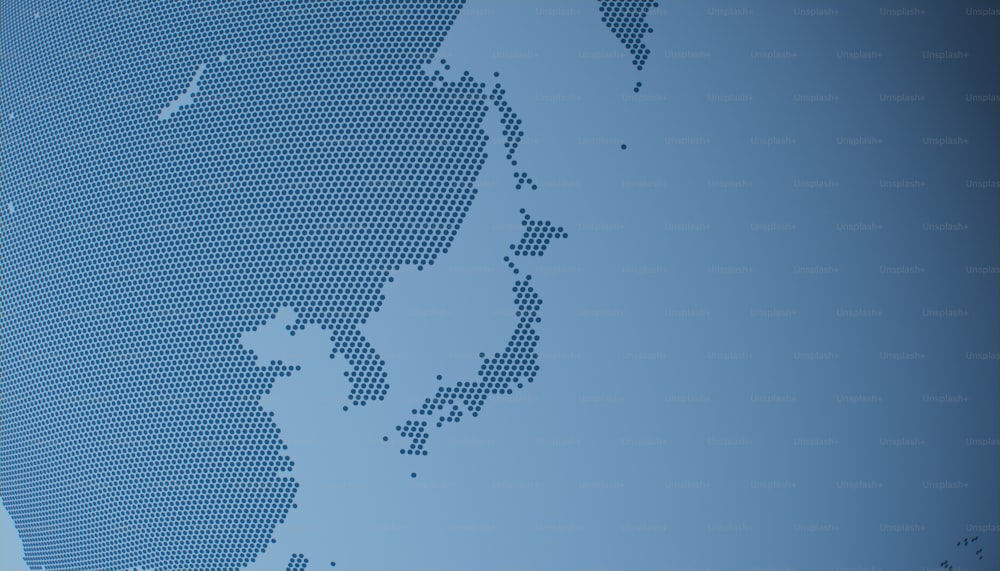 Um mapa pontilhado azul do mundo