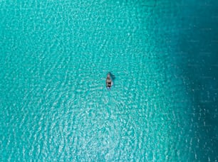 a person in a boat in the middle of the ocean