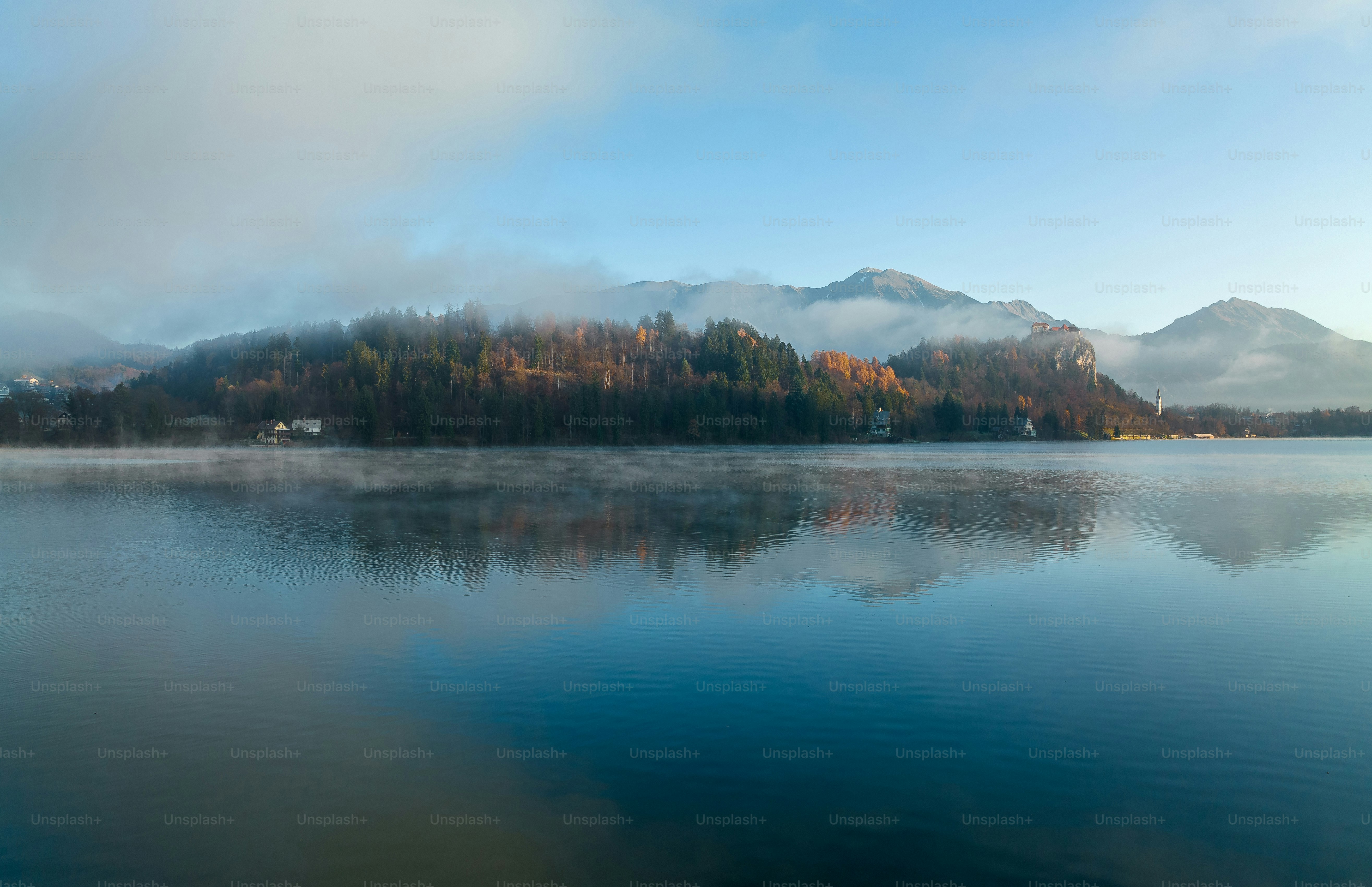 a large body of water surrounded by mountains
