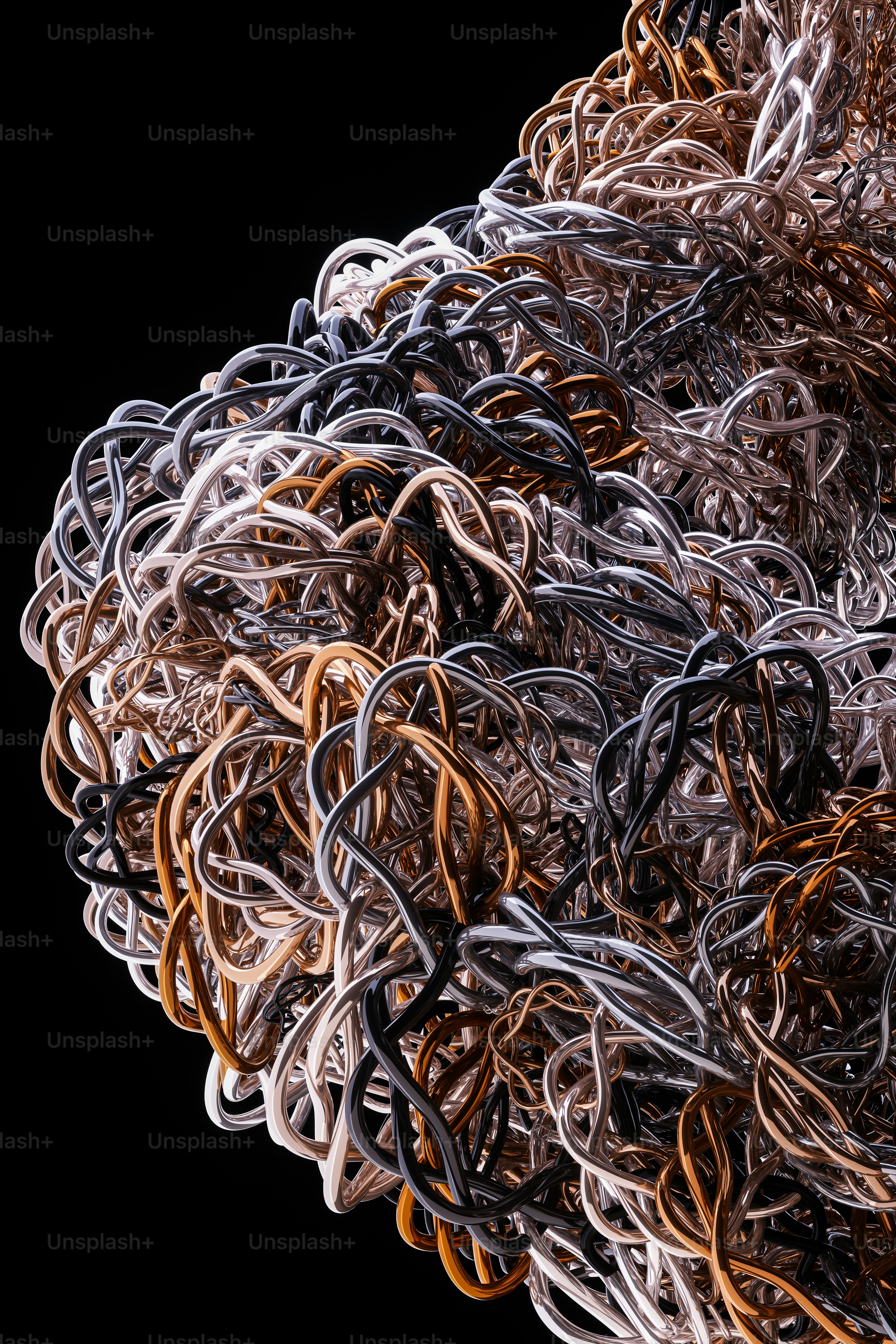 a bunch of different colored chains on a black background